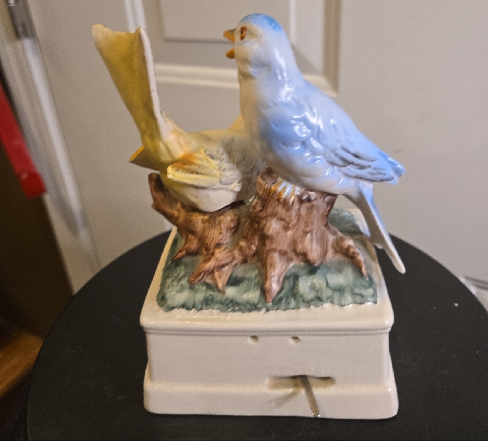 Porcelain Blue & Yellow Bird Figurine Music Box With The Sound Of Birds Singing - Picture 6 of 9
